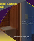 Wall-mounted Countdown Timer Switch with blue LED indicator in sauna room setting for bathroom fans and lights.