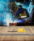 Solid Carbide CNC Tool Holder With 100mm Length And 7mm Shank, AntiVibration Boring Bar, shown with welding sparks backdrop