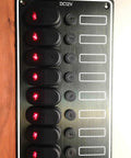 8 Gang Waterproof Vertical Switch Panel With Aluminum Plate For 12V DC Boats, IP65 LED Indicators, 8 switches, 5.25x9.5 inches