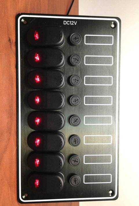 8 Gang Waterproof Vertical Switch Panel With Aluminum Plate For 12V DC Boats, IP65 LED Indicators, 8 switches, 5.25x9.5 inches