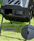 Dual Chamber Compost Tumbler 42 Gallon 160L Outdoor Bin With Sliding Doors For Garden Yard Outdoor Use Durable PP Material Sturdy Powder Coated Stand BPA Free UV Resistant Continuous Composting Made Easy No Fuss, showing ventilation design.