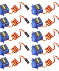 Ten Pack Micro Servo Motors Built From Abs Plastic, compact size with yellow and red wiring for RC airplane models.