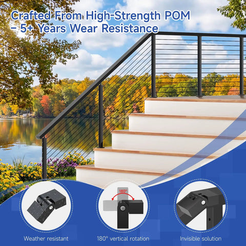 180 Degree Adjustable Vertical Pivot Connector for 2x1 Handrails, black metal stair railing connector on outdoor deck