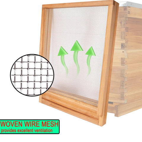 Screened Bottom Board For Beehives, 10 Frame with entrance reducer, featuring durable wire mesh for ventilation and easy maintenance.