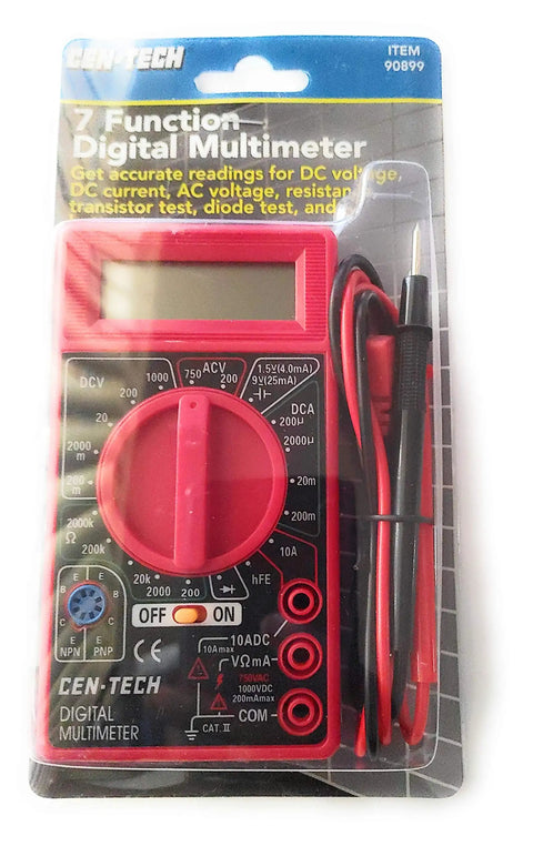 Digital Amp Ohm Volt Meter For DIY Techies, 7 Function Multimeter with leads in packaging, red, for AC DC voltage tests