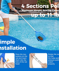 Person using 57 Inch Telescopic Pool Skimmer Net With Aluminum Pole Leaf Rake For Fast Cleaning Of Pools Ponds Hot Tubs And Spas
