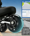 Close-up of black inline skate with 8 Pack 76mm 84A Inline Skate Wheels With ABEC 7 Bearings Replacement Roller Skates For Boys And Girls