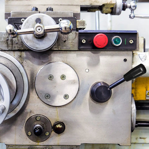 Lathe machine control panel with Pro Grade Machinist Favorite 4 Pack Phenolic Revolving Handle Grips installed