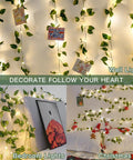 Vine With Fairy Lights Battery Operated 33Ft 100 LED Pothos String Lights With Remote warm white leaves on wall decor