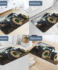 Farm Tractor Diatom Mud Bath Mat Quick Dry Non Slip Rug in various settings, size 23.6x15.7 inches, ideal for bathrooms and kitchens.