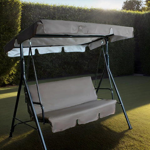 Outdoor Patio Swing Canopy Replacement Cover For 3 Seater Swing Chair And Hanging Glider Waterproof All Weather Shield In Coffee Color Easy Clean Durable 210D Oxford Cloth on patio swing