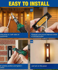 Installation guide for lighted wired doorbell button with LED glow for garage and home entry, step-by-step instructions.