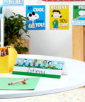 Peanuts Themed Tented Nameplates For Student Desks, 9.5 By 6.5 Inches, 36 Pack, Dual Sided Visibility For First And Last Names in classroom.