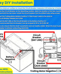 Diagram of installation instructions for 60 Amp Marine Circuit Breaker For Trolling Motors Up To 48V Waterproof Beefy Heavy Duty Battery