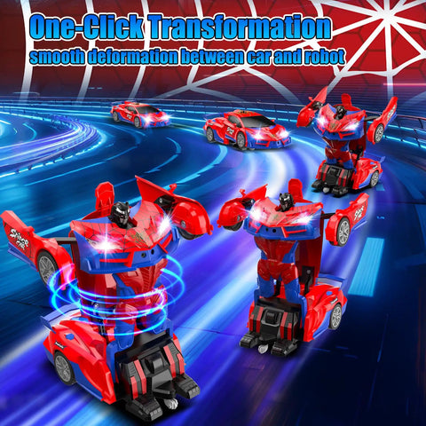 Spider Transform Remote Control Car For Boys 2-In-1 Car And Robot, 2.4GHz RC, showing one-click deformation in action.