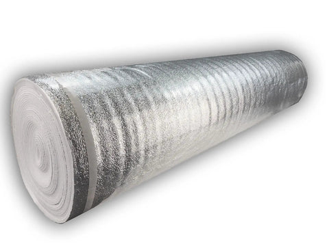 Heavy Duty Badass Foam Underlayment Pads For Wood Floors Comes With Silver Vapor Barrier Tape, rolled up view.