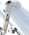 High Pressure Shower Head With Handheld Four Spray Modes Water Filtration Anti Clog Silicone Nozzles For Hard Water Built In Power Wash