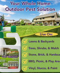 Natural Outdoor Pest Control Yard Spray With Essential Oils Kills On Contact Mosquitoes Ants Fleas Ticks Gnats And More Provides Killer Repellent Power For A Safer Backyard Safe Around Kids And Pets 32 Oz bottle on lawn background.