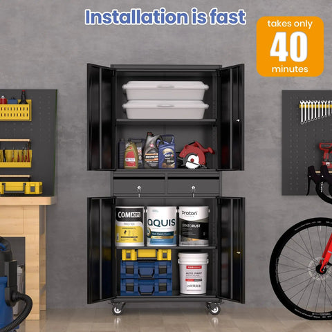 Heavy Duty 73 Inch Metal Storage Cabinet With Locking Doors And Adjustable Shelves For Garage Or Shop Built To Last Rugged Tool Cabinet With Two Drawers And Rust And Scratch Resistant Powder Coat Finish holding tools and supplies