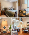 Set Of 2 Farmhouse Table Lamps For Living Room With 3 Way Dimmable Touch Control And USB Ports in a cozy bedroom and living room.