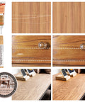 All In One Wood Repair Kit With 6 Oak Color Fillers, 6 Touch Up Markers shown fixing scratches and stains on wood surfaces.