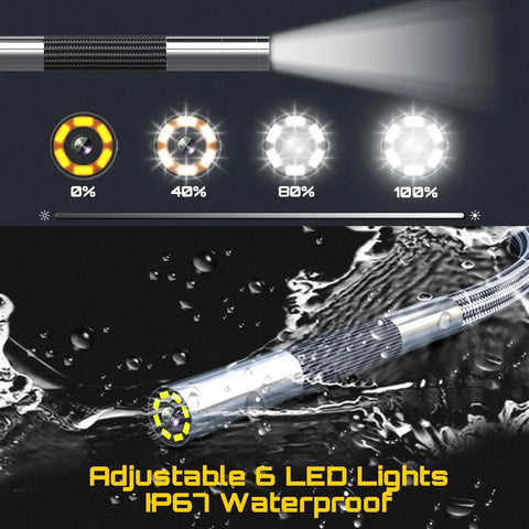 Ultra Slim 3.9mm Articulating Borescope For Aircraft And Auto Tech Inspections, Pro Grade 0.15in Fiber Optic Scope With Light, 220 Degree Two Way Rotation, 5.0 Inch IPS HD Screen, 32GB Built In, IP67 Waterproof, 6 LED lights on probe