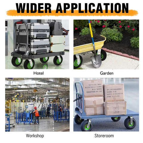 8 Inch Pneumatic Caster Wheels Set Of Four Heavy Duty Air Tire Rubber Casters With Two Fixed And Two Swivel Rollers For Hand Trucks Lawn Wagons in hotel, garden, workshop, and storeroom settings.