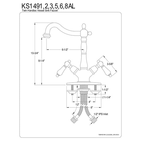 Heritage Vessel Sink Faucet Without Pop Up Rod With Four Inch Deck Plate Polished Chrome Deck Mount Solid Brass Faucet diagram