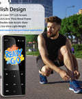 96GB MP3 Player With Bluetooth Five Point Two On The Go Portable Music Player next to a man tying shoelaces outdoors