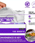 Heavy Duty Aluminum Foil Sheets For Deli Use 100 Count Pop Up 9 By 10 Inch Wrapping Sheets with pop-up feature highlighted