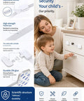 No Drill Cabinet Locks With 3M Adhesive For Childproofing Fridge, Toilet, Microwave And Washer, Anti Pinch Latches, Easy Reposition, Pink Pack Of 10 Today shown on a white dresser with a mother and child in a room.