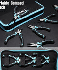Mini Pliers Set Six Piece Everyday Hand Tool Kit With Needle Nose Long Nose Bent Nose Diagonal End Cutting And Linesman Pliers Plus Compact Portable Pouch For Crafts Electronics Jewelry Repair And DIY Projects, six pliers in pouch