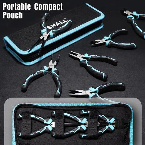 Mini Pliers Set Six Piece Everyday Hand Tool Kit With Needle Nose Long Nose Bent Nose Diagonal End Cutting And Linesman Pliers Plus Compact Portable Pouch For Crafts Electronics Jewelry Repair And DIY Projects, six pliers in pouch