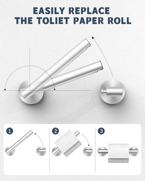 Pivot mechanism of wall mount double post pivoting toilet paper holder in brushed nickel, SUS304 stainless steel rustproof design.