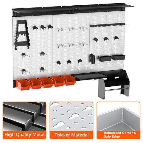 Pegboard Wall Organizer System For Garage And Workshop No Brainer 4 Ft Kit With Hooks Bins Overhead Shelves Wall Mounted