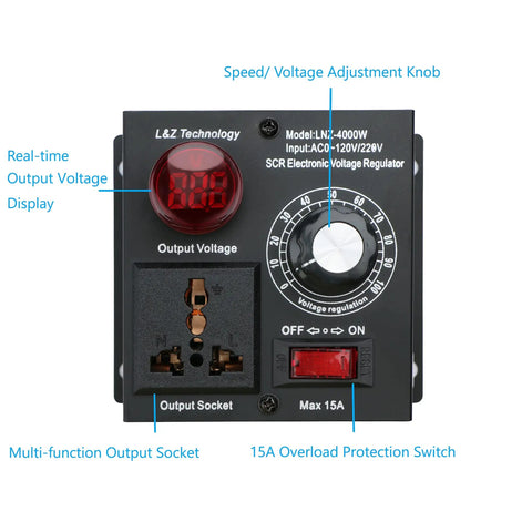 High Performance Variable Speed Controller For DIY Enthusiasts, SCR Voltage Regulator For Routers, Fans And Electric Motors, Black