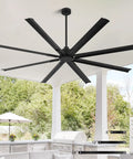 96 Inch Heavy Duty Industrial Ceiling Fan With Reversible DC Motor No Lights 6 Speed Remote 3 Downrods 8 Aluminum Blades Outdoor Black