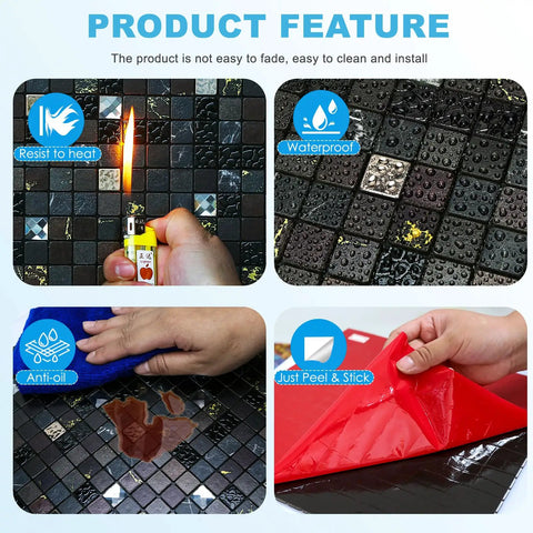 Product features of Peel And Stick Backsplash Tiles For Kitchen, Bath, And Fireplace With Plaid Glass In Starry Sky Black, 5 Sheets