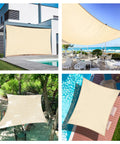 Heavy Duty Permeable Sun Shade Sail 10x12 Feet Blocks 95 Percent Sun Rays UV And Drizzle Breathable PU Coated HDPE Backyard Shade Beige