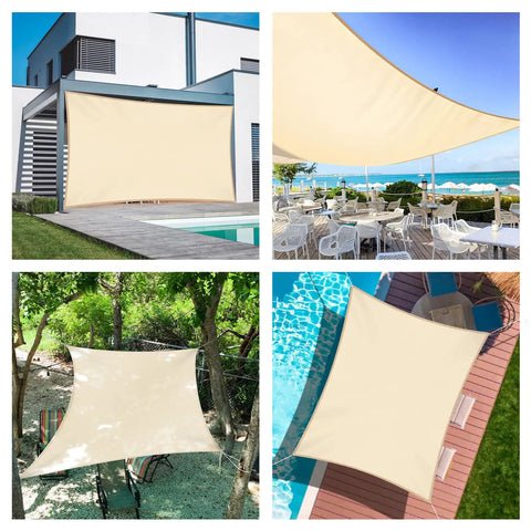 Heavy Duty Permeable Sun Shade Sail 10x12 Feet Blocks 95 Percent Sun Rays UV And Drizzle Breathable PU Coated HDPE Backyard Shade Beige