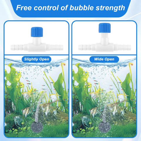 T Shaped Aquarium Air Flow Control Valves Pack Of 10 For Fish Tanks, 3/16 Inch ID Tubing, Blue White Plastic Regulators displayed