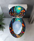 Elongated Decorative Resin Toilet Seat for Bathroom with colorful forest and mushroom design.