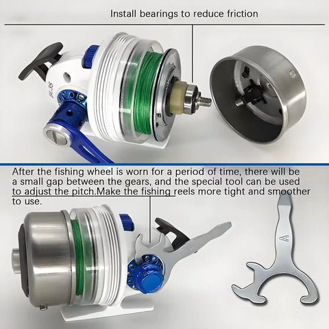 Bowfishing Spincast Reel For Slingshot Bow Left Or Right Handed 3.6 To 1 Gear 76 Yards Of 4 Lb Line 48 Lb Max Tension All Metal Construction