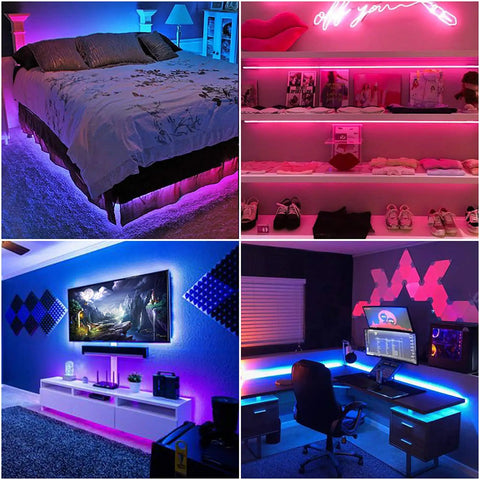 10 Foot RGB LED Strip Lights With USB TV Backlight, IP65 Waterproof, Remote, 16 Color Options in room setups