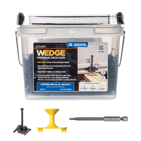 Hidden Deck Fasteners 900 Count Set With One Pass Clip System for grooved composite PVC and hardwood boards packaging