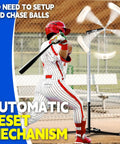 Player using Auto Reset Baseball And Softball Hitting Tee With Tethered Ball Adjustable 20 To 45 Inches Metal X Base.
