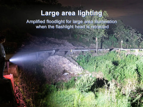 Beast Mode 120,000 Lumens USB Rechargeable LED Flashlight large area lighting demonstration at night over a ravine
