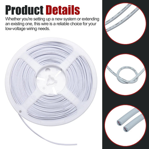Universal 24/2 AWG 100 Feet Bell Wire For Garage Doors And More, 2 Conductor Cable spool and close-up details