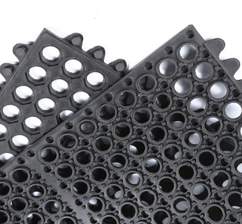 Anti Fatigue Rubber Floor Mat 36 x 36 Inch Interlocking Black Grippy Heavy Duty Anti Slip Kitchen Bar Floor Mat For Restaurant Wet Areas Bath Garage And Garden Use