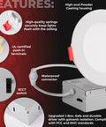 Image showing features of Six Inch LED Recessed Lighting Kit 16 Pack Ultra Thin Canless Dimmable Downlights Color Selectable 2700K To 5000K 1050 Lumens ETL Energy Star White Energy Efficient Next Level Brightness